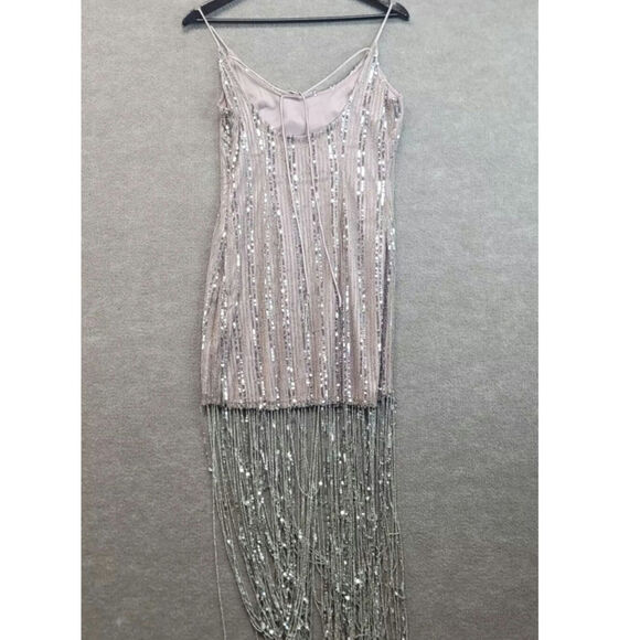 New Anthropologie Maeve Scoop-Neck Beaded Fringe Midi Dress $268 SIZE 14P Mauve - Picture 8 of 10